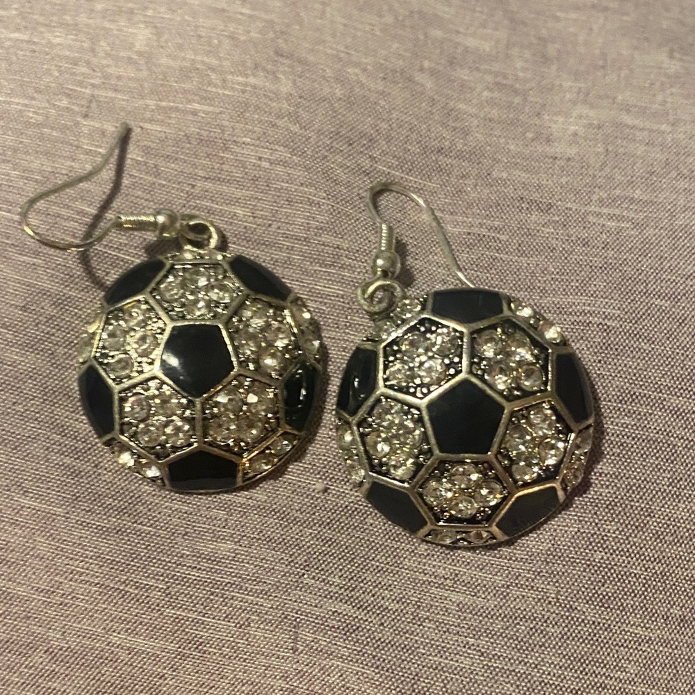 Black and Silver Soccer Ball Earrings